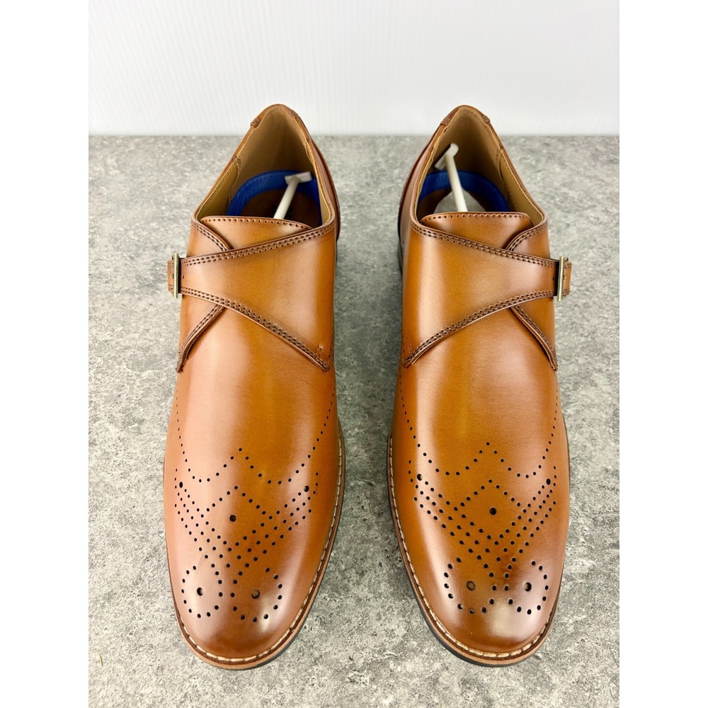Reaction Kenneth Cole Cheer Mens 10M Tan Monk Strap Wingtip Brogue Dress Shoes
